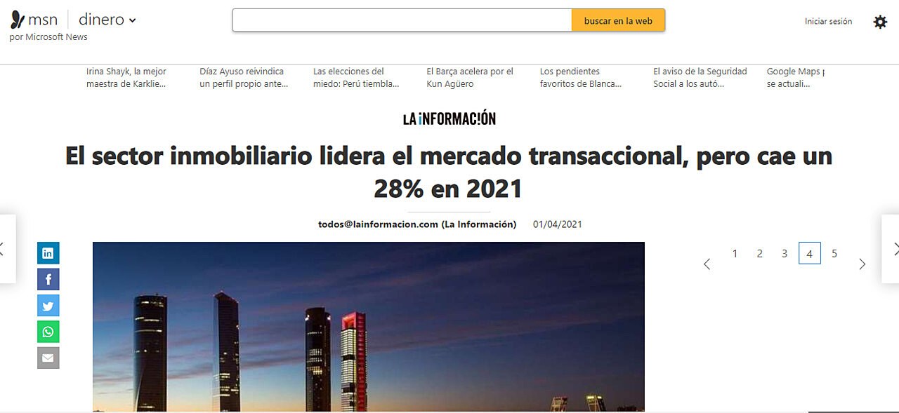 El sector inmobiliario lidera el mercado transaccional, pero cae un 28% en 2021